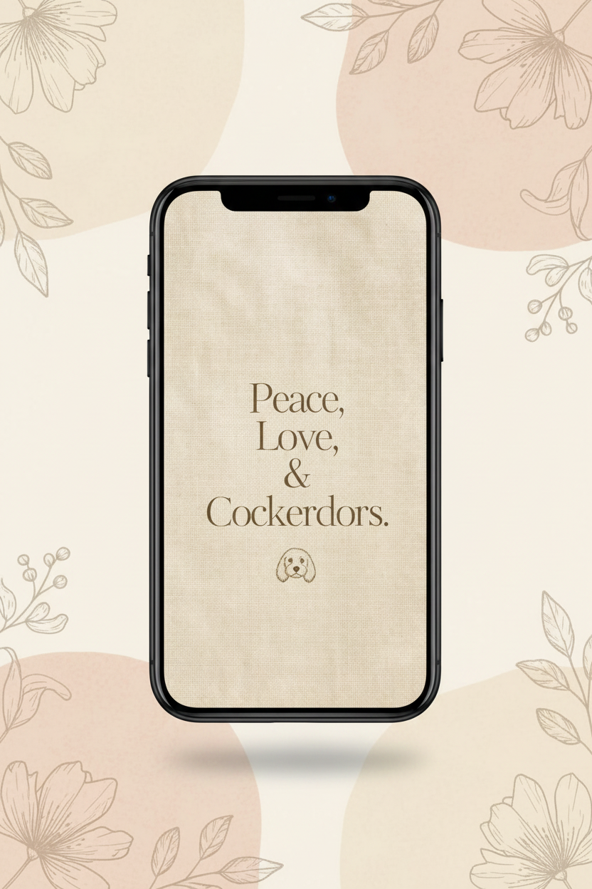 Peace Love & Cockerdors iPhone Mockup