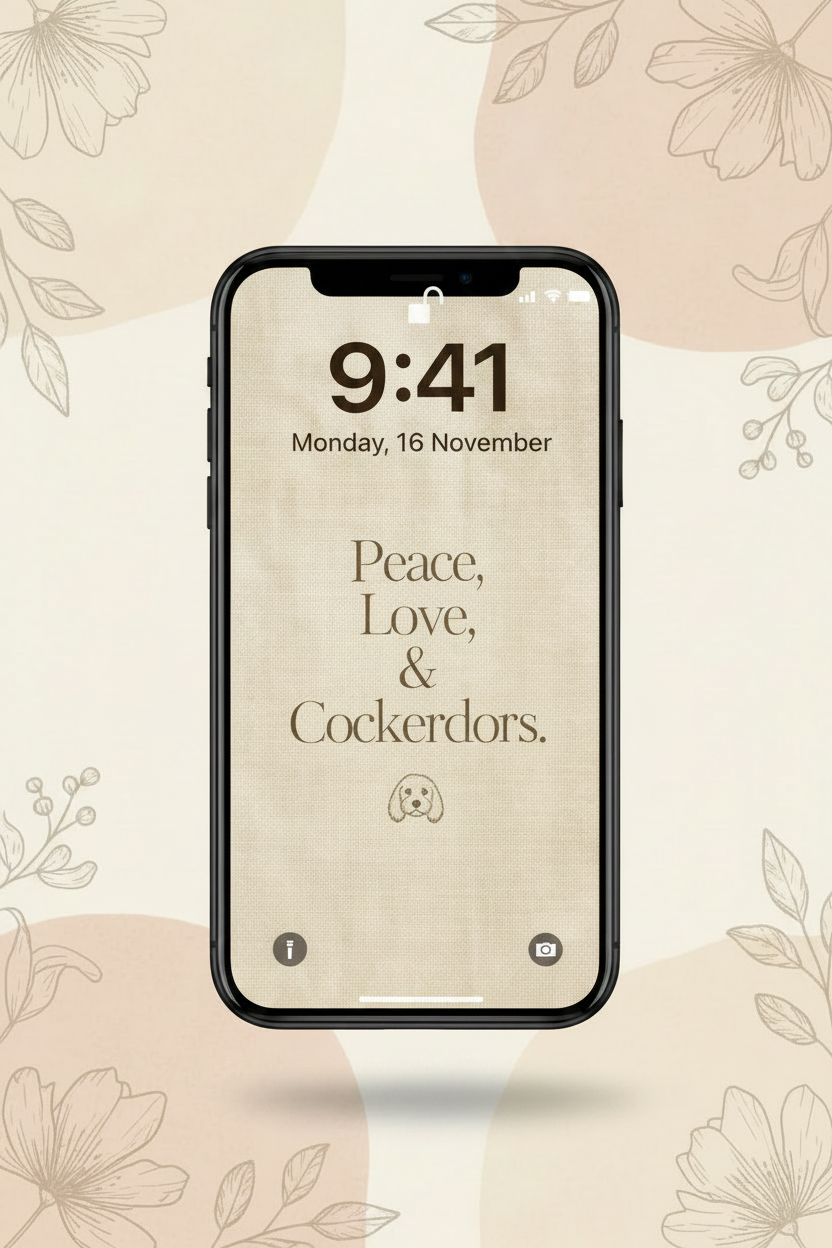 Peace Love Cockerdors Lock Screen Mockup